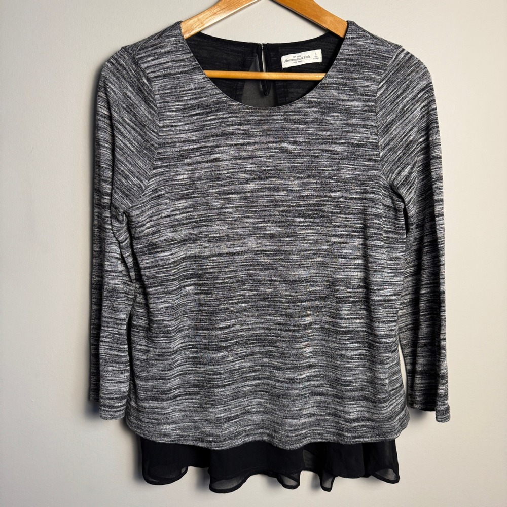 Abercrombie & Fitch Heathered Knit Sheer Chiffon Hem Top Womens Size Small